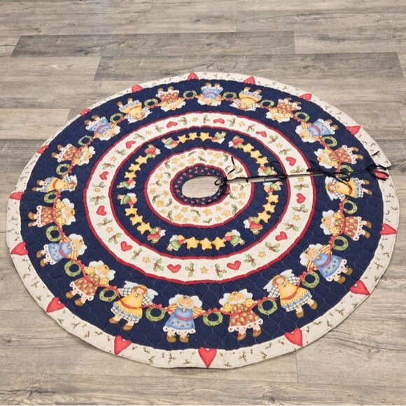 VTG Joyful Angels Tree Skirt by Dianna Marcum Printed quilted Country primitive - Picture 5 of 11